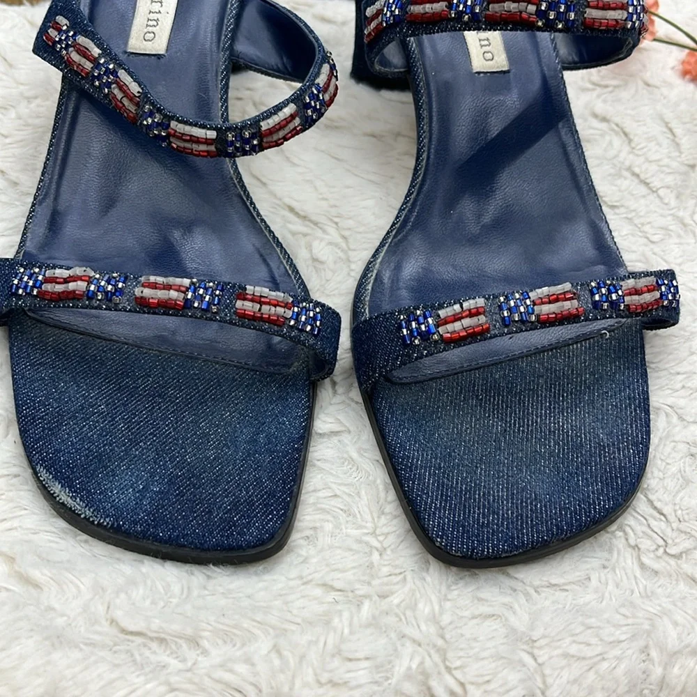 Y2K 90s Vintage American Flag Kitten Heel Sandals